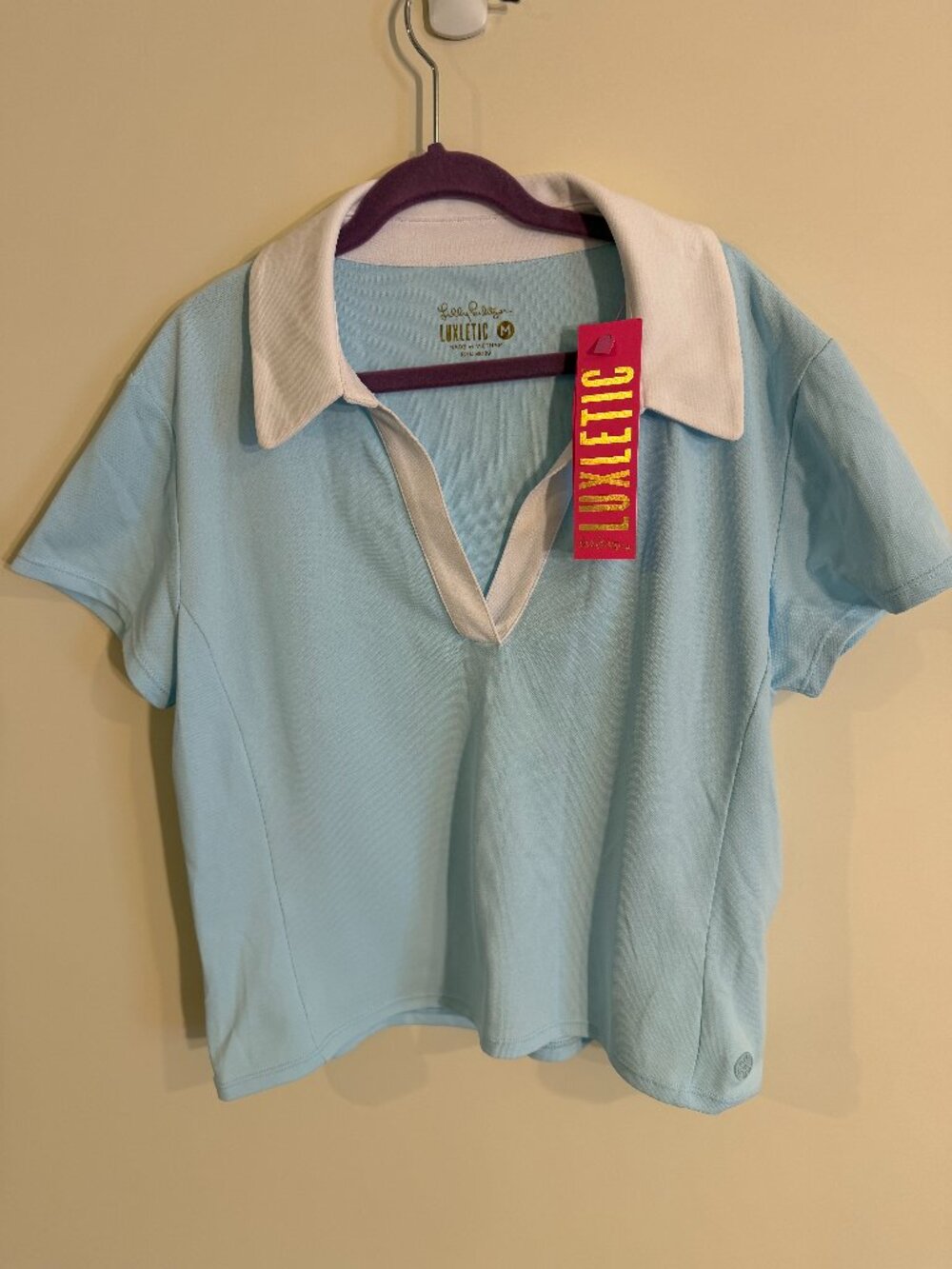 NWT Lilly Pulitzer Luxletic Imara Crop Polo Hydra Blue Medium